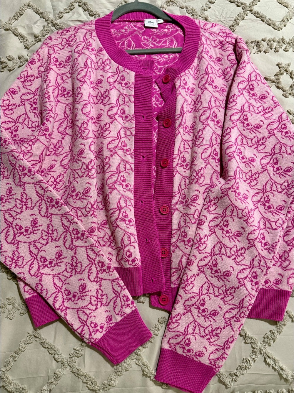 Marie Aristocats Disney Pink Pattern Cardigan